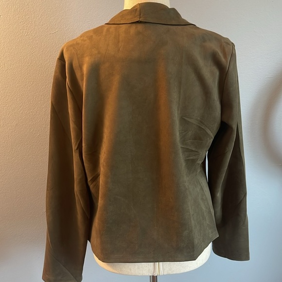NEVER WORN! Olive Green Faux Suede Jacket - Picture 7 of 8